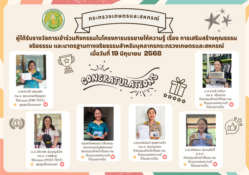 ผู้ได้รับรางวัลการเข้าร่วมกิจกรรมในโครงการบรรยายให้ความรู้